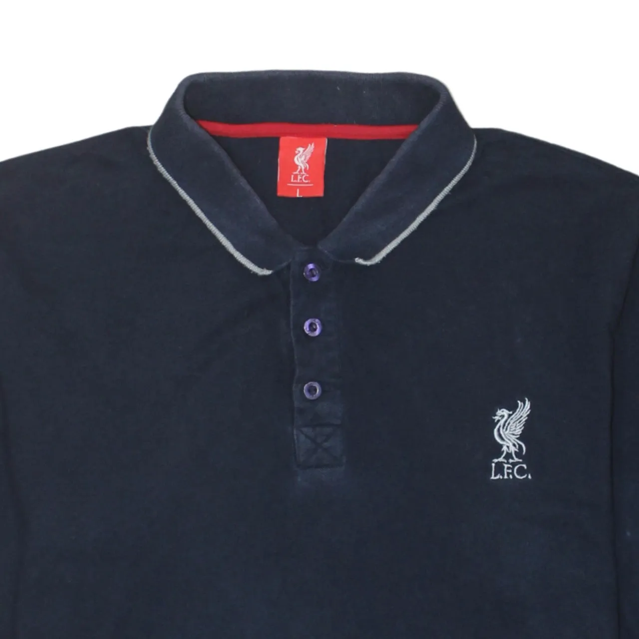 Retro 90's Long Sleeve Quarter Button Polo Shirt Large Navy Blue sold by Vintage Club product image thumbnail 3