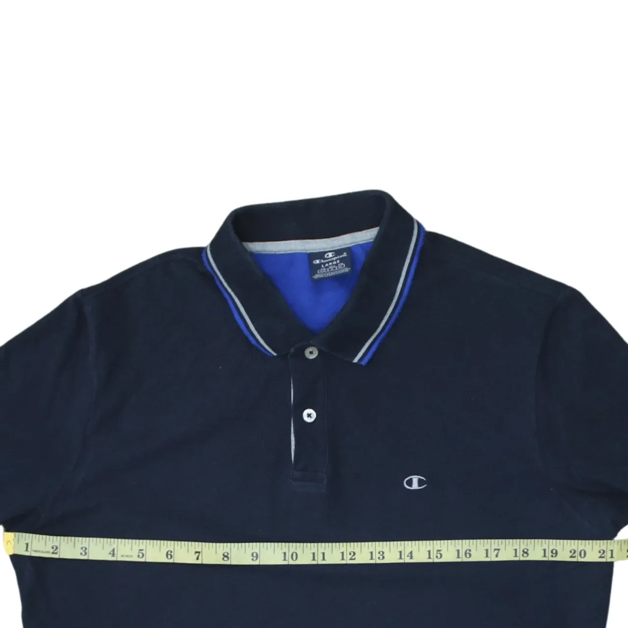 Champion 90's Short Sleeves Quarter Button Polo Shirt Large Navy Blue sold by Vintage Club product image thumbnail 5