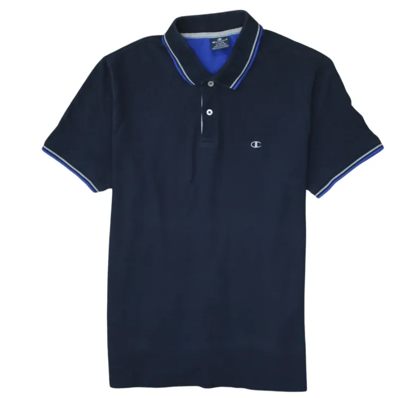 Champion 90's Short Sleeves Quarter Button Polo Shirt Large Navy Blue sold by Vintage Club