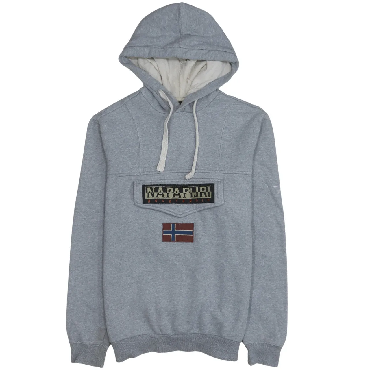 Napapijri 90's Spellout Pullover Hoodie Small Grey sold by Vintage Club