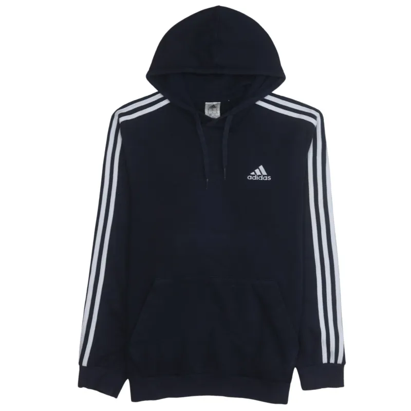 Adidas 90's Striped Sleeve Pullover Hoodie Medium Navy Blue sold by Vintage Club