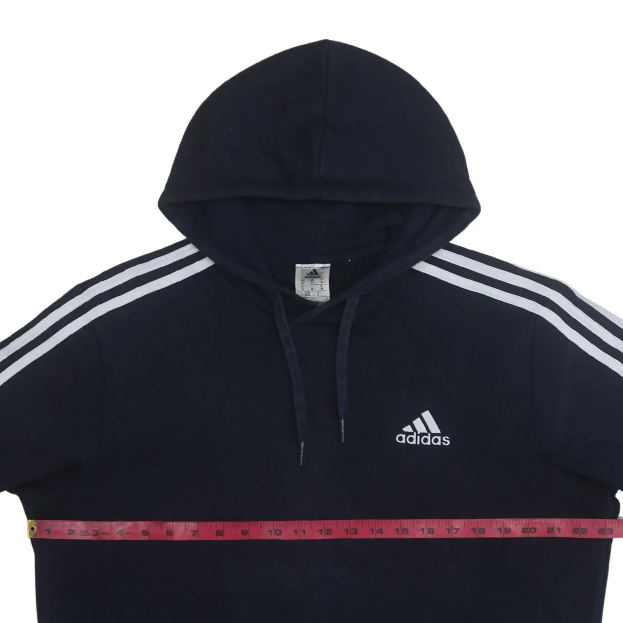 Adidas 90's Striped Sleeve Pullover Hoodie Medium Navy Blue sold by Vintage Club product image thumbnail 5