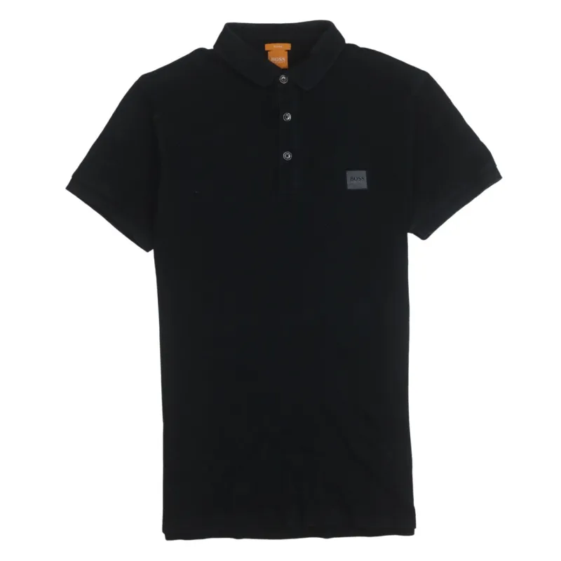 HUGO BOSS 90's Short Sleeves Quarter Button Polo Shirt Medium Black sold by Vintage Club