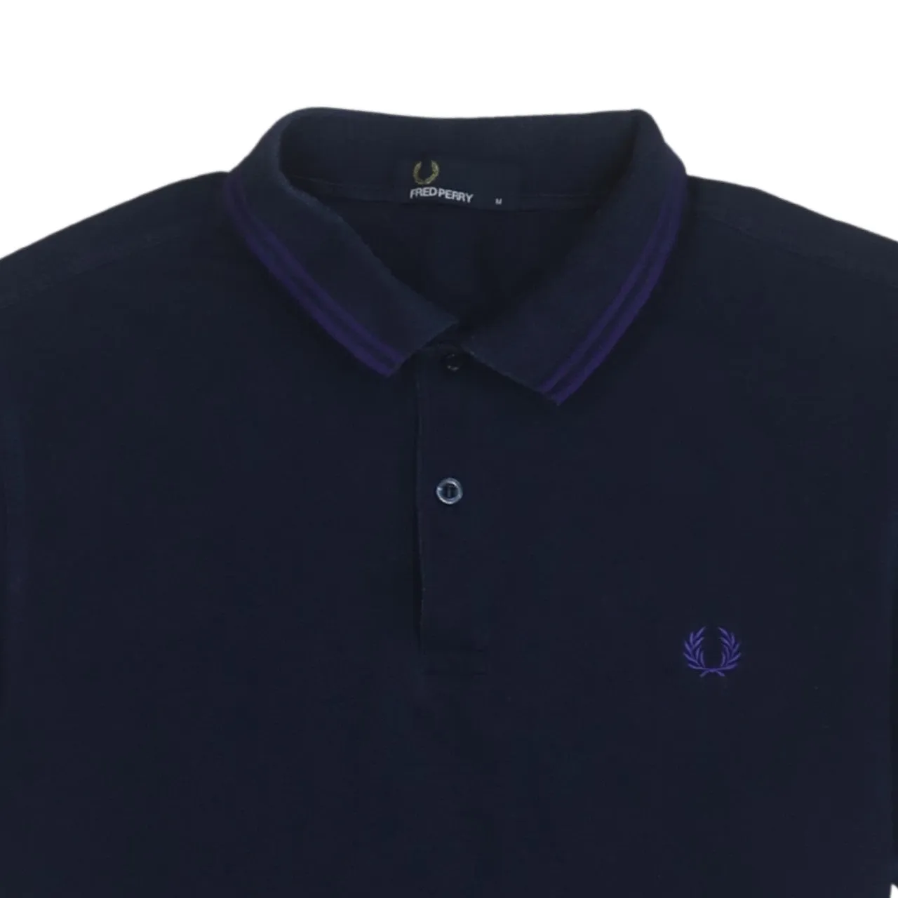 FRED PERRY 90's Short Sleeves Quarter Button Polo Shirt Medium Navy Blue sold by Vintage Club product image thumbnail 3