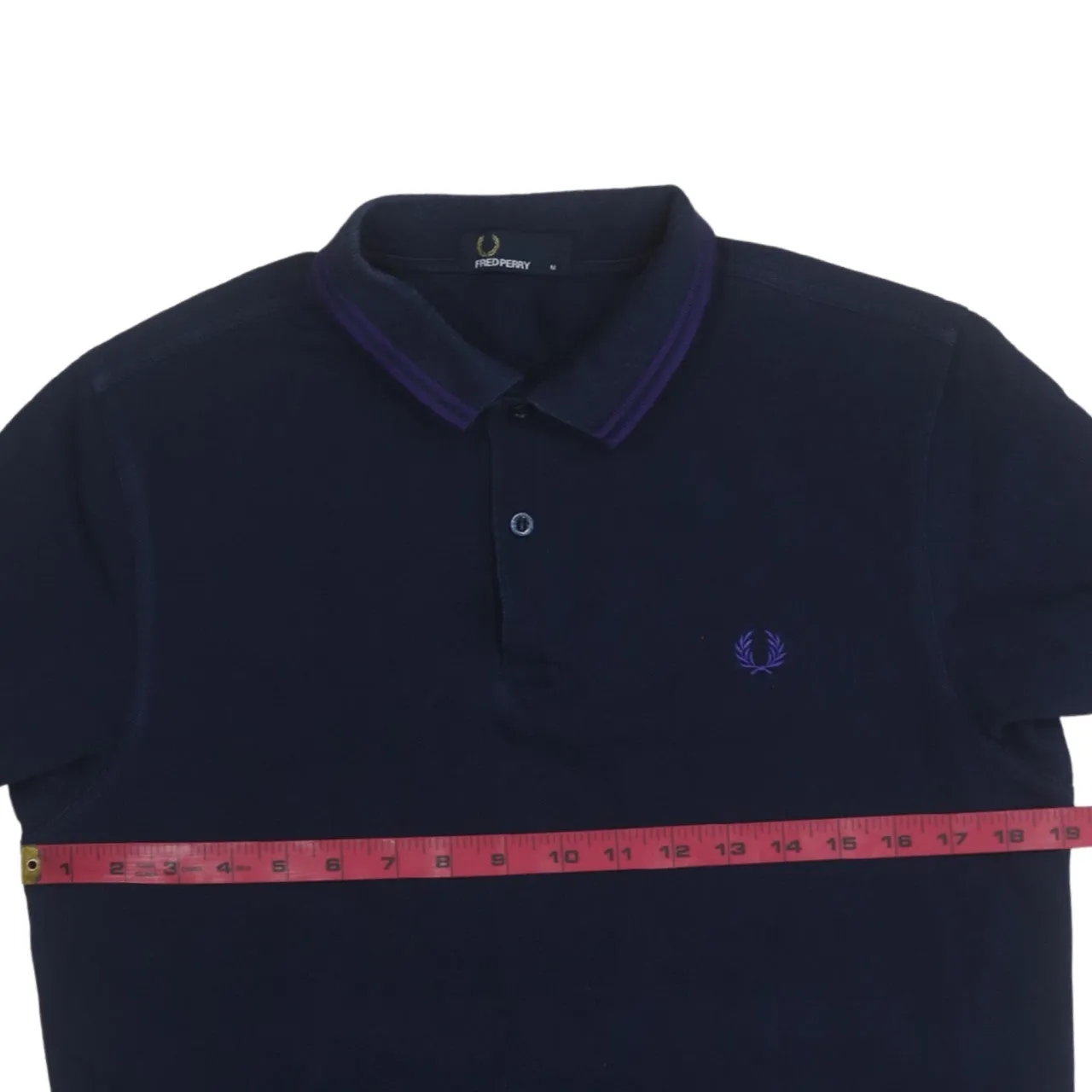 FRED PERRY 90's Short Sleeves Quarter Button Polo Shirt Medium Navy Blue sold by Vintage Club product image thumbnail 5