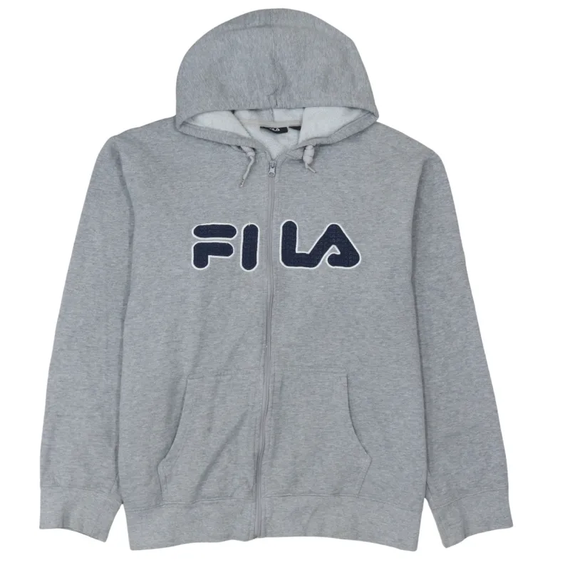 Fila 90's Spellout Full Zip Up Hoodie XXLarge (2XL) Grey sold by Vintage Club