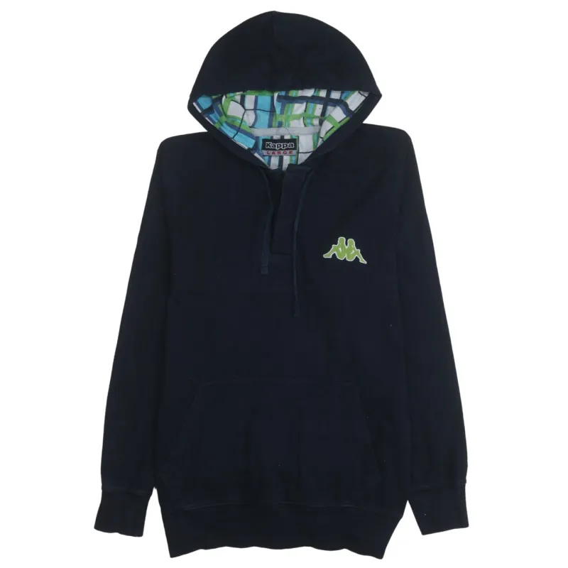Kappa 90's Drawstring Pockets Quarter Button Hoodie Large Black sold by Vintage Club