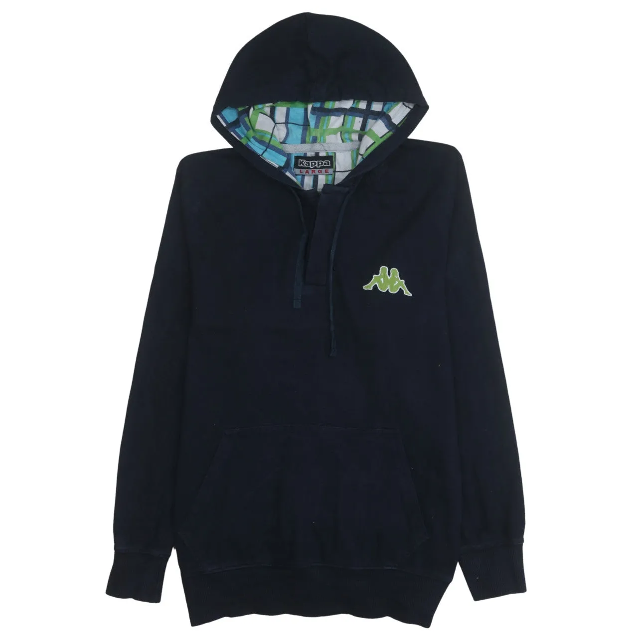 Kappa 90's Drawstring Pockets Quarter Button Hoodie Large Black sold by Vintage Club