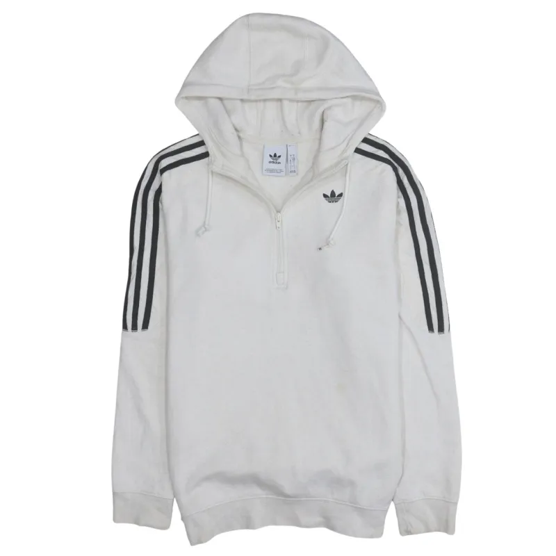 Adidas 90's Striped Sleeve Quarter Zip Hoodie Small White made by Adidas