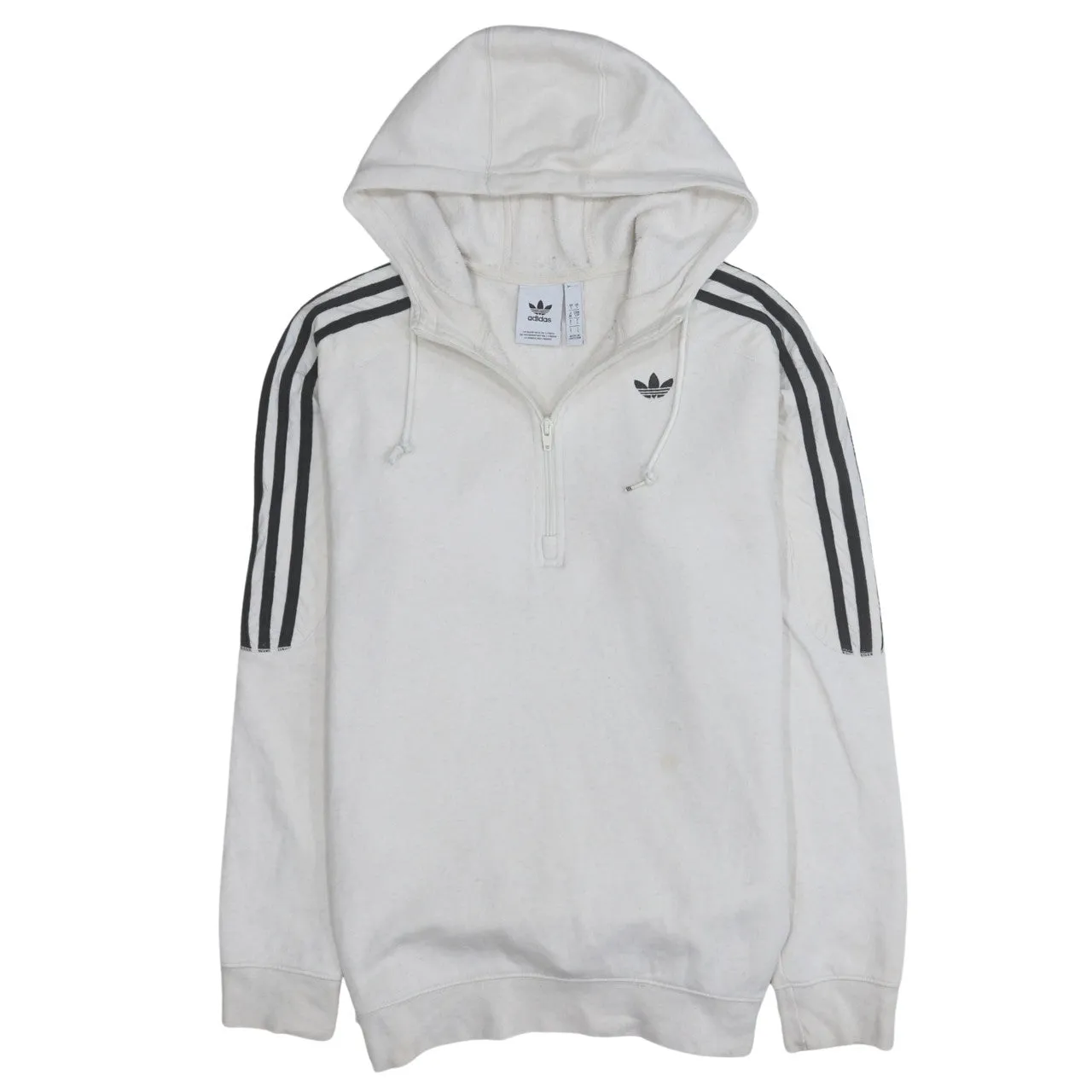 Adidas 90's Striped Sleeve Quarter Zip Hoodie Small White sold by Vintage Club