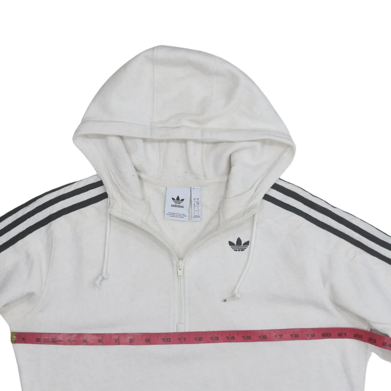 Adidas 90's Striped Sleeve Quarter Zip Hoodie Small White sold by Vintage Club product image thumbnail 5
