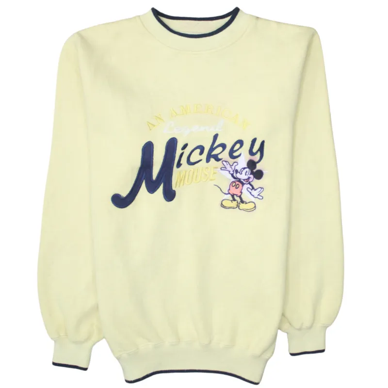 Disney 90's Mickey Mouse Crew Neck Sweatshirt Medium Yellow sold by Vintage Club