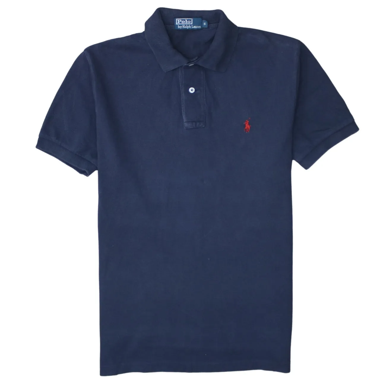 Polo Ralph Lauren 90's Short Sleeves Quarter Button Polo Shirt Small Navy Blue sold by Vintage Club