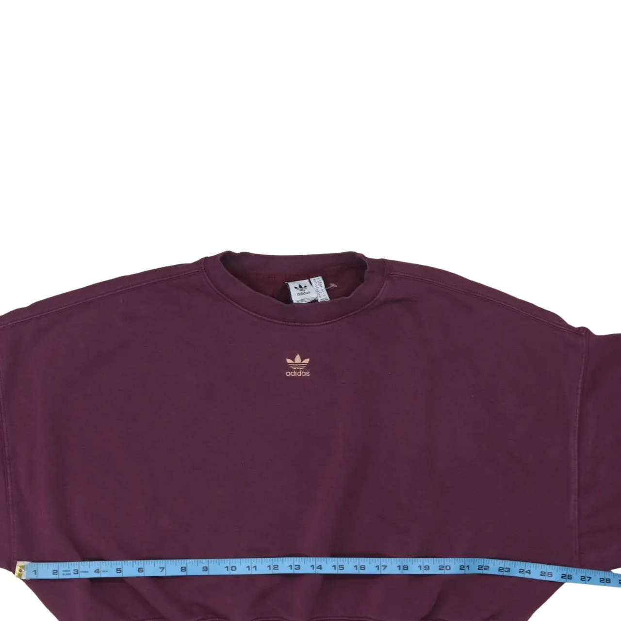 Adidas Burgundy Red Sweatshirt Women's Small Embroidered Trefoil Logo Ribbed Hem Pullover Top sold by Vintage Club product image thumbnail 5