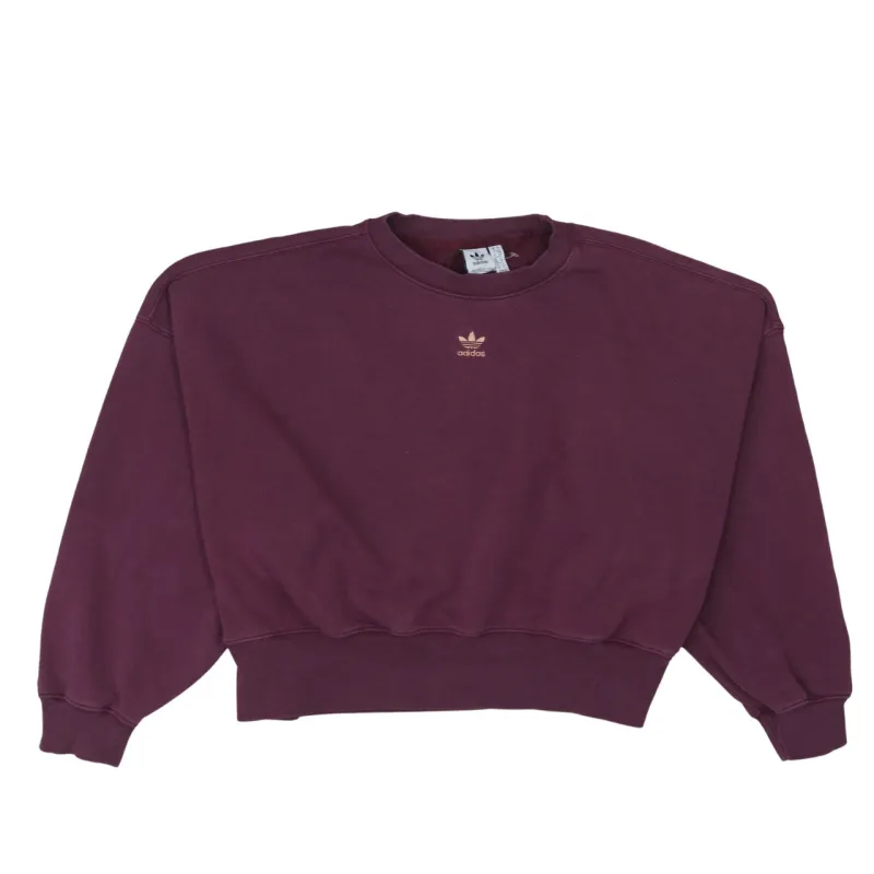 Adidas Burgundy Red Sweatshirt Women's Small Embroidered Trefoil Logo Ribbed Hem Pullover Top sold by Vintage Club