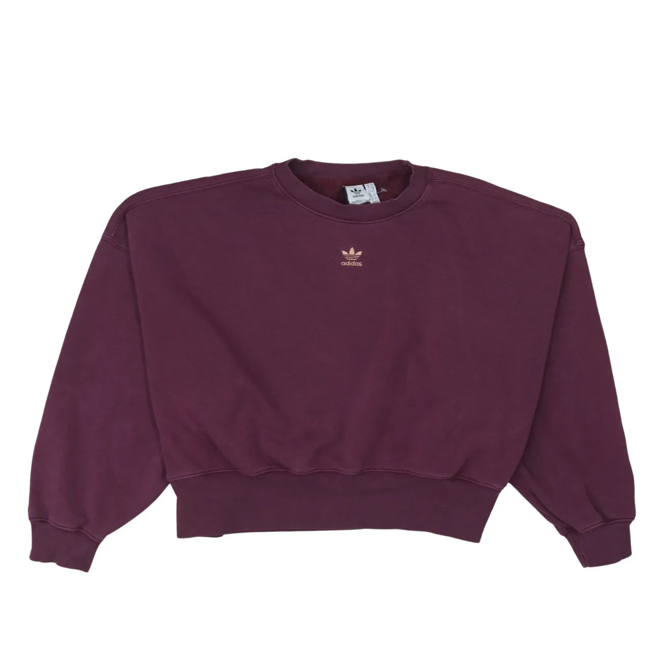 Adidas Burgundy Red Sweatshirt Women's Small Embroidered Trefoil Logo Ribbed Hem Pullover Top sold by Vintage Club