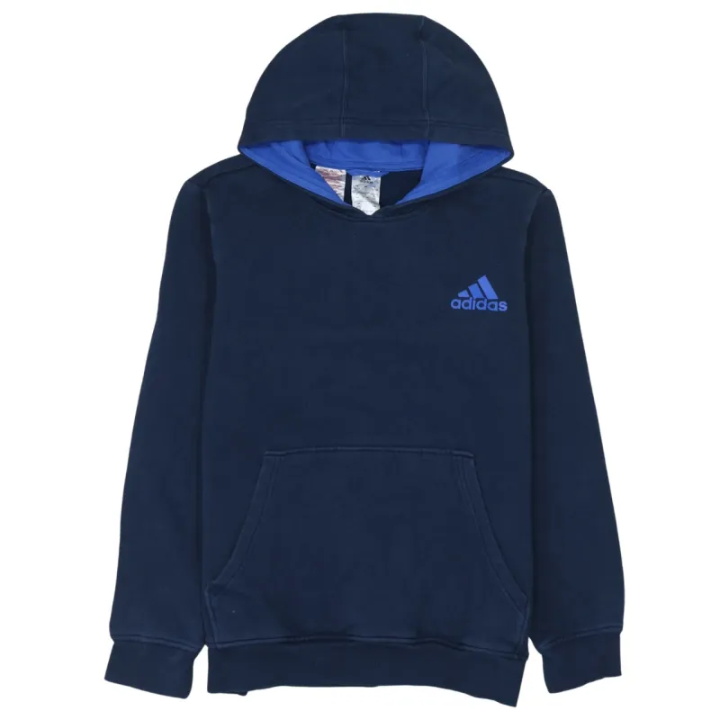 Adidas 90's Drawstring Pockets Pullover Hoodie Medium Navy Blue sold by Vintage Club