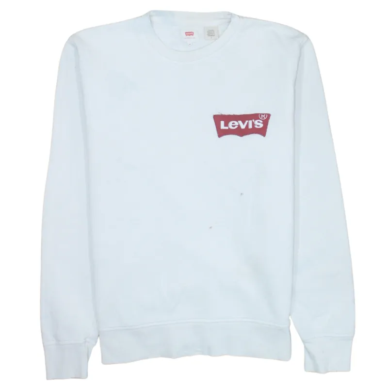 Levi's White Sweatshirt Men's Medium Red Batwing Printed Logo Crewneck Pullover Top sold by Vintage Club