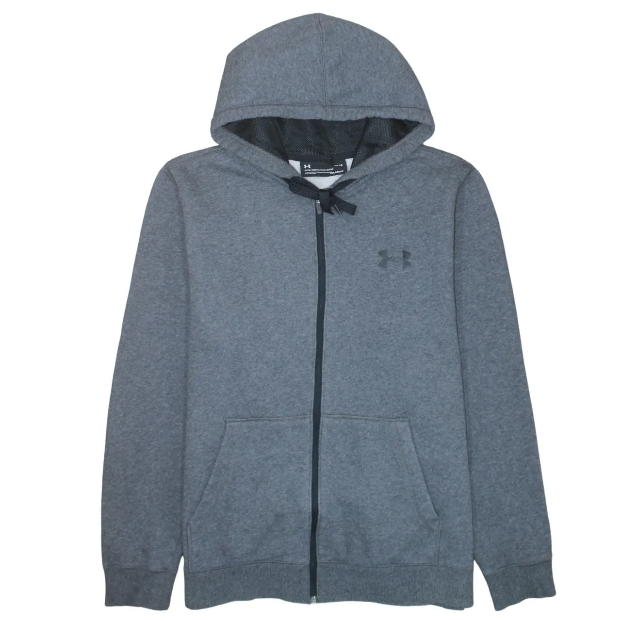 Under Armour 90's Drawstring Pockets Full Zip Up Hoodie Large Grey sold by Vintage Club