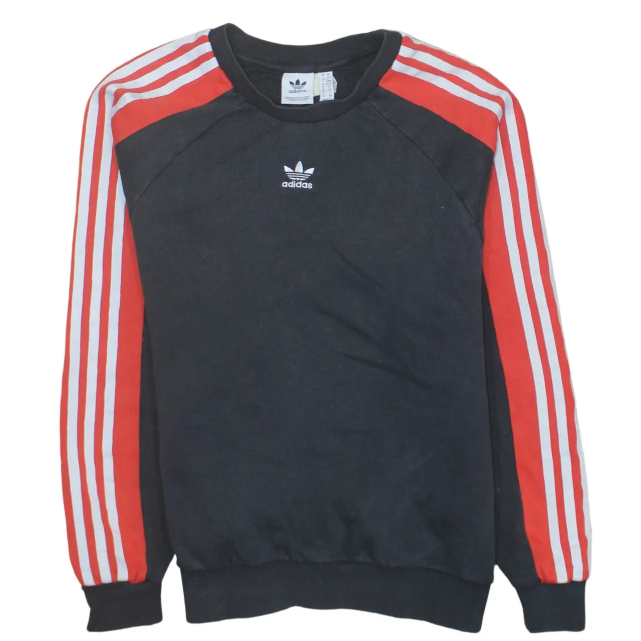 Adidas Black Crewneck Sweatshirt Women’s XSmall Trefoil Embroidered Logo Three Stripe Sleeves Pullover sold by Vintage Club