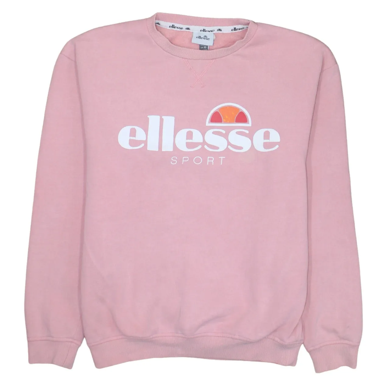 Ellesse Pink Sweatshirt Women's UK 10 Large Printed Logo Crewneck Pullover Fleece Top sold by Vintage Club