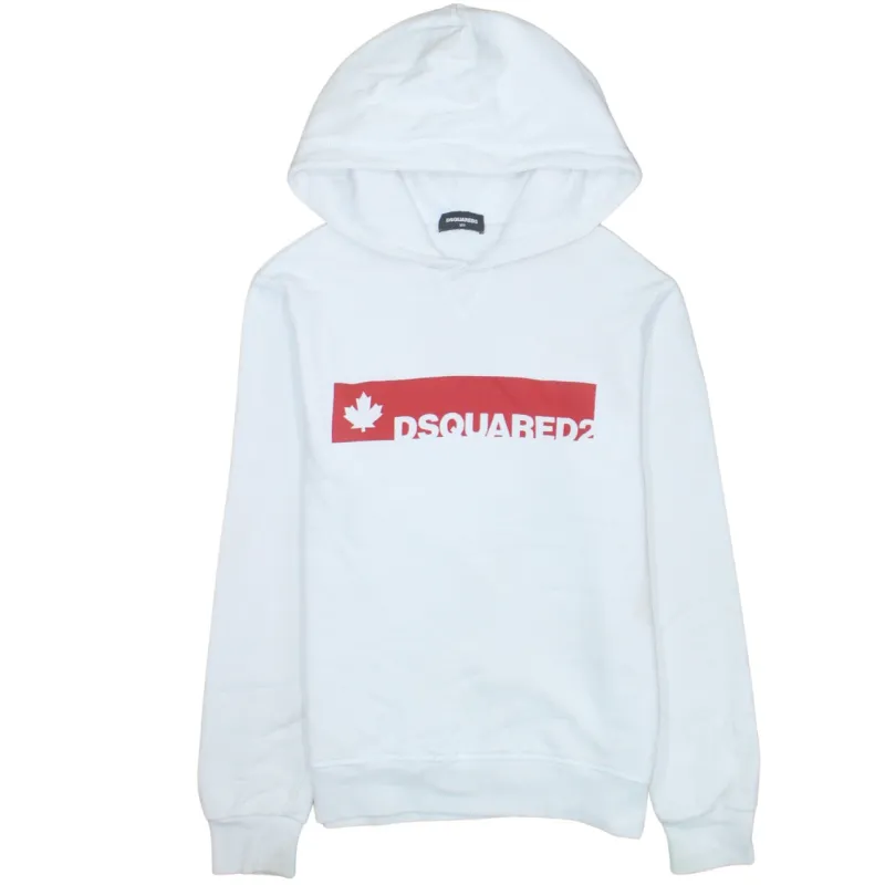 Dsquared2 White Hoodie Women’s Medium Printed Box Logo Pullover Sweatshirt made by DSQUARED2