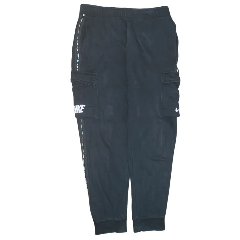 Nike Black Cargo Joggers Men’s Medium Printed Logo Side Tape Cuffed Sweatpants sold by Vintage Club