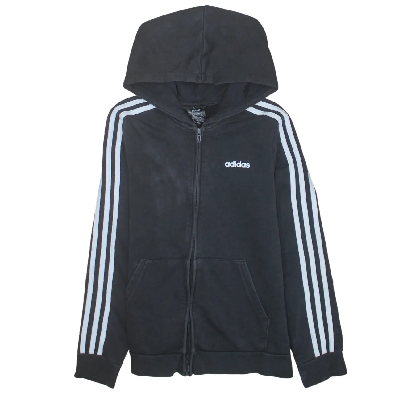 Adidas 90's Striped Sleeve Full Zip Up Hoodie Medium Black sold by Vintage Club