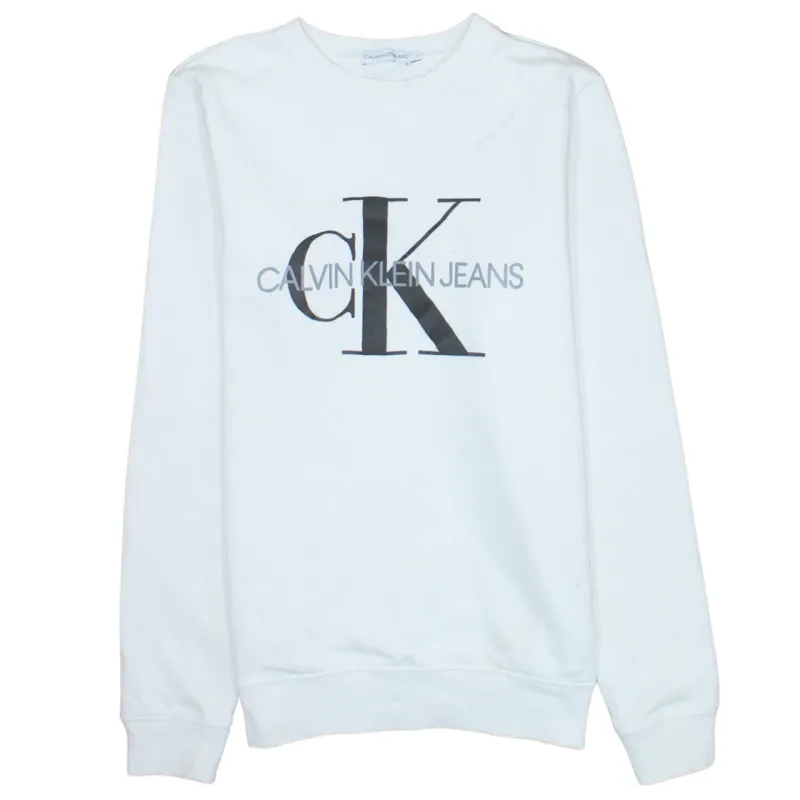 Calvin Klein 90's Spellout Crew Neck Sweatshirt Small  White sold by Vintage Club