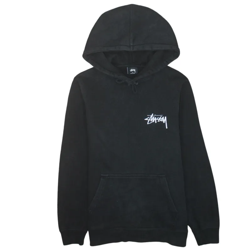 Stussy Black Hoodie Men's Small Printed Dice Back Logo Front Pocket Pullover Sweatshirt made by Vintage Club