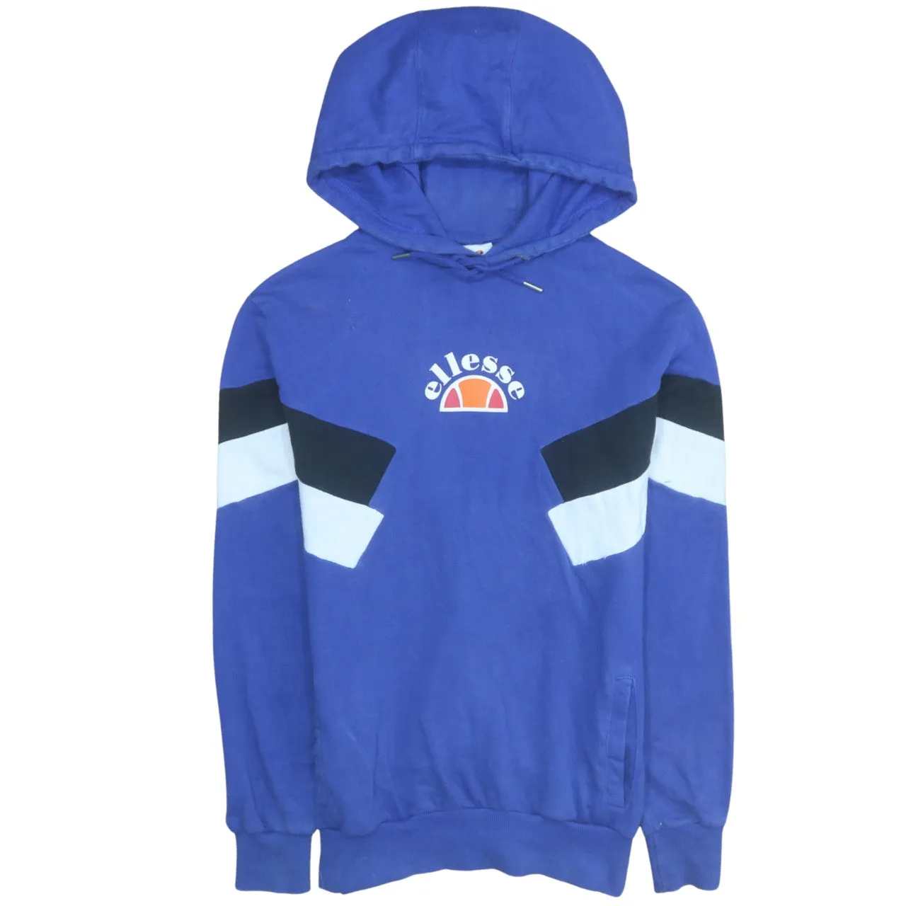 Ellesse Blue Hoodie Men's Small Embroidered Front Logo Stripe Sleeve Pullover Sweatshirt sold by Vintage Club