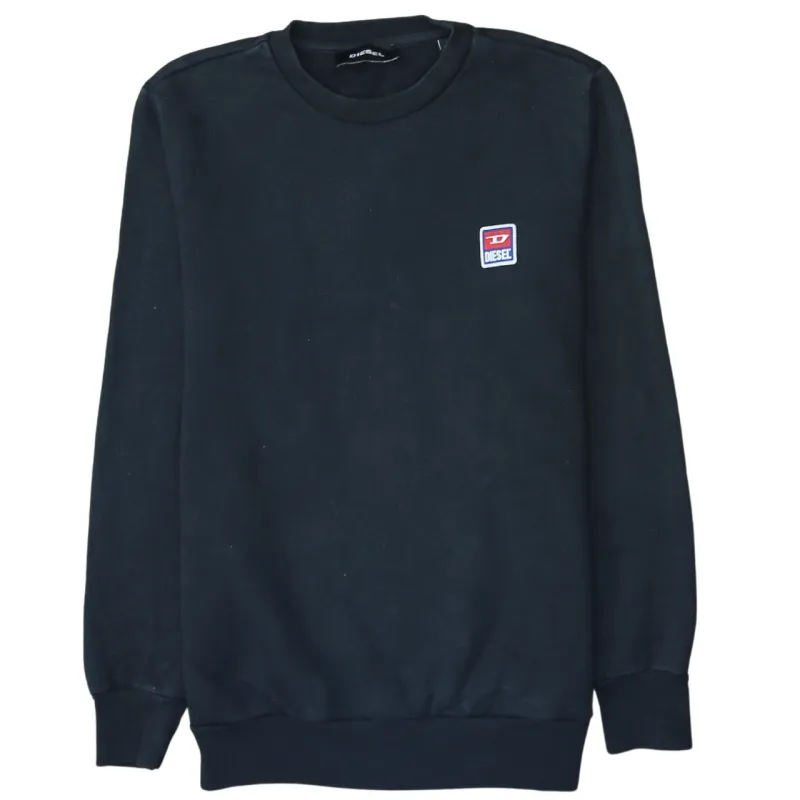 Diesel Black Sweatshirt Men's Medium Small Chest Badge Logo Crewneck Pullover Top made by Diesel