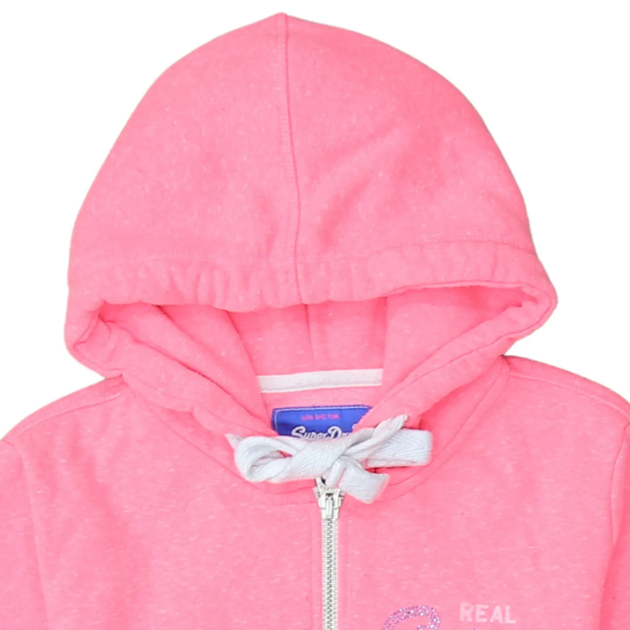 Superdry Bright Pink Zip Hoodie Women’s Large Embroidered Chest Logo Split Pockets Fleece Top sold by Vintage Club product image thumbnail 3