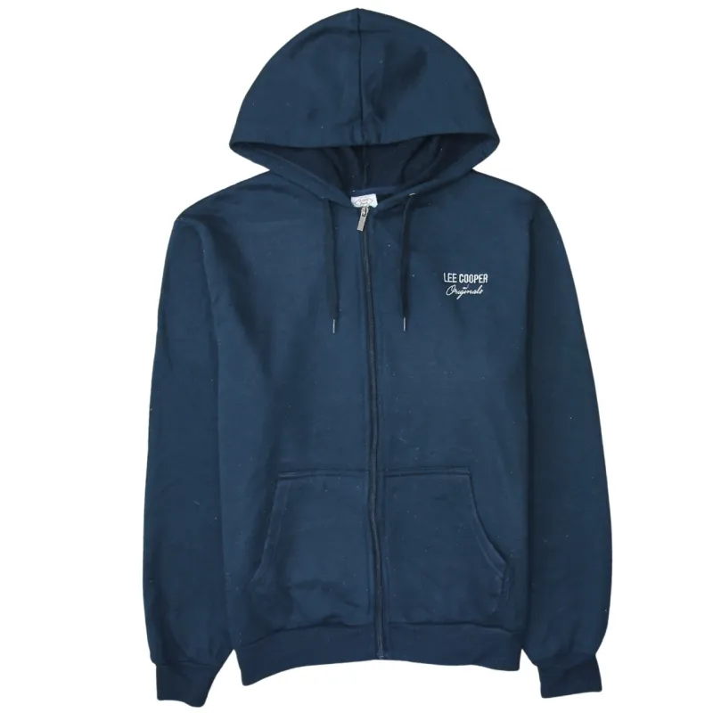 Lee Cooper Navy Blue Zip Hoodie Women’s Large Embroidered Chest Logo Split Pockets Fleece Top made by Lee