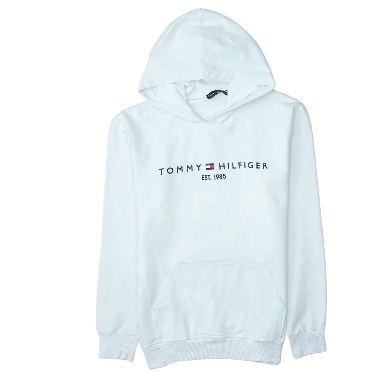 Tommy Hilfiger 90's Spellout Pullover Hoodie Small White sold by Vintage Club