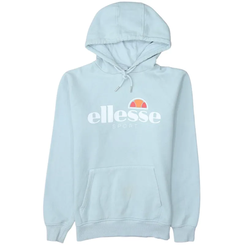 Ellesse Light Blue Hoodie Women's Medium Printed Logo Front Pocket Pullover Sweatshirt sold by Vintage Club
