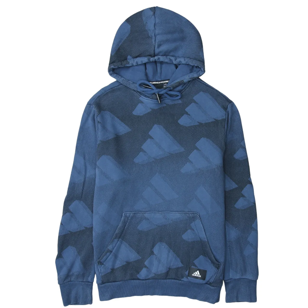 Adidas 90's Drawstring Pockets Pullover Hoodie Large Blue sold by Vintage Club