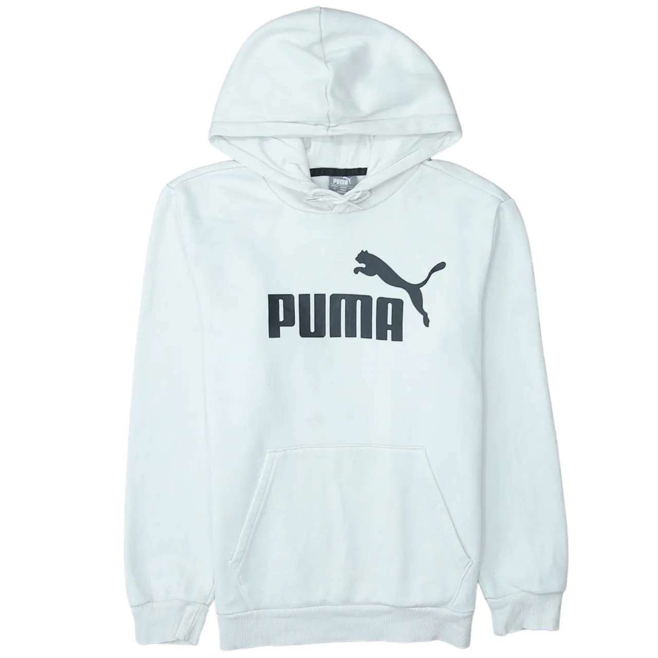 Puma White Hoodie Men's XSmall Printed Logo Front Pocket Pullover Sweatshirt sold by Vintage Club