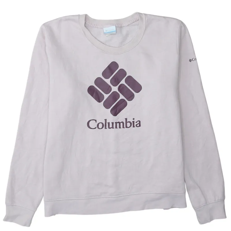 Columbia Light Pink Sweatshirt Women's XLarge Printed Logo Crewneck Pullover Fleece Top made by Columbia