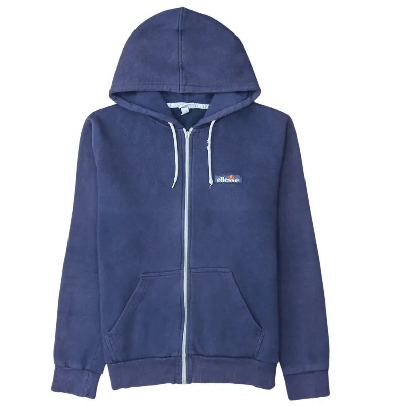Ellesse Navy Blue Zip Hoodie Women's Large Embroidered Chest Logo Split Pocket Fleece Top sold by Vintage Club
