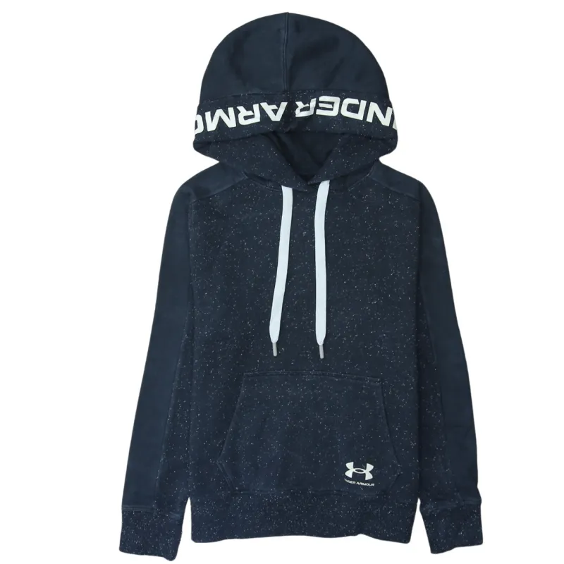 Under Armour Navy Speckle Hoodie Men's Small Printed Logo Drawstring Pocket Pullover Sweatshirt made by Under Armour