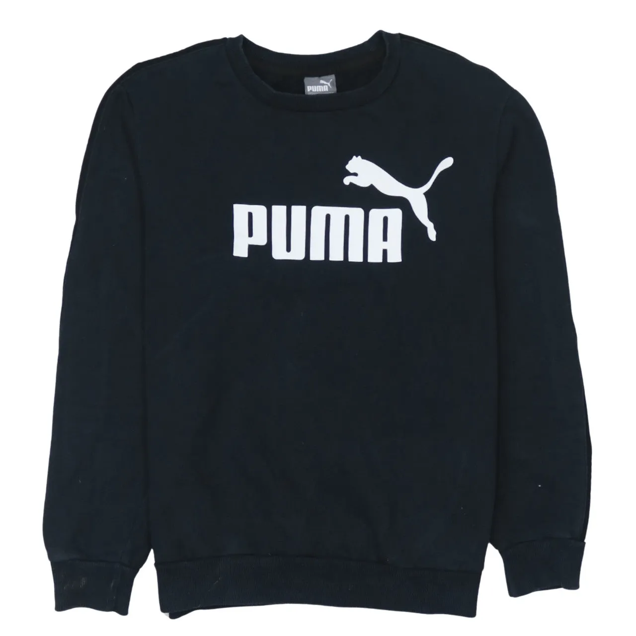 Puma Black Sweatshirt Men's Small Printed Logo Tape Sleeve Crewneck Pullover Top sold by Vintage Club