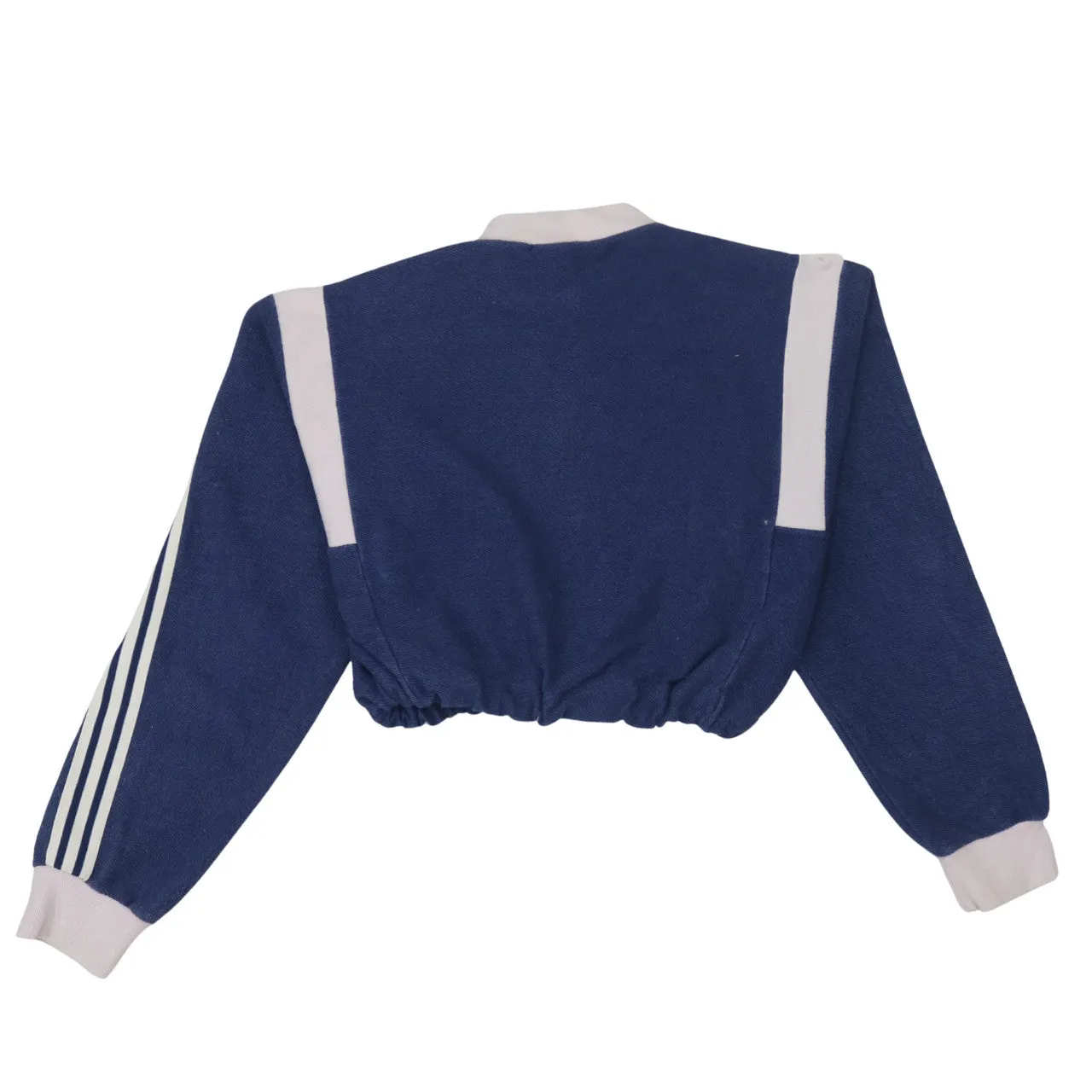 Adidas Navy Blue Sweatshirt Women’s Large Trefoil Logo Three Stripe Cropped Pullover Top sold by Vintage Club product image thumbnail 2