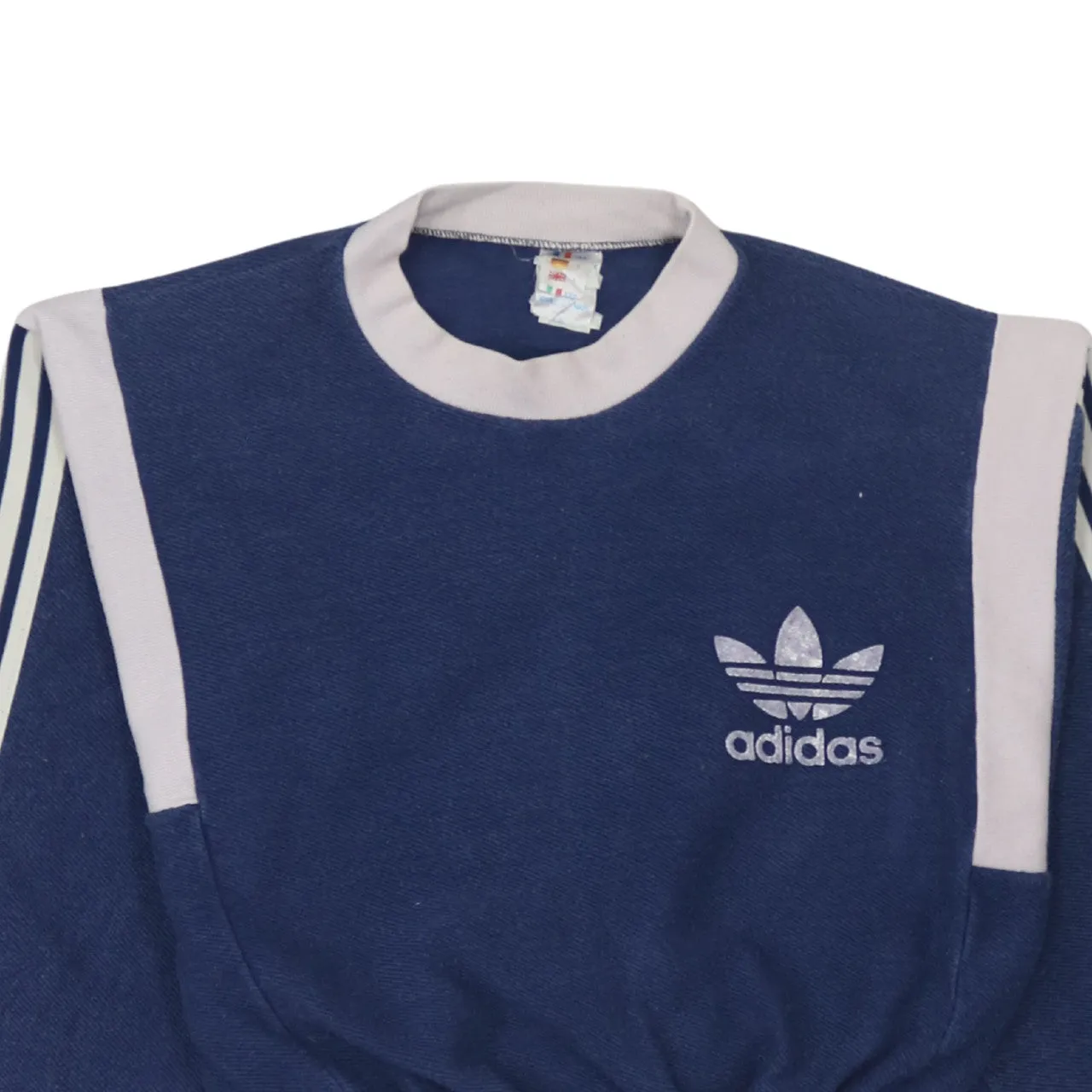Adidas Navy Blue Sweatshirt Women’s Large Trefoil Logo Three Stripe Cropped Pullover Top sold by Vintage Club product image thumbnail 3