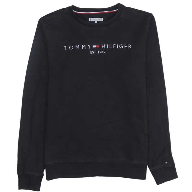 Tommy Hilfiger Black Sweatshirt Women’s Small Embroidered Chest Logo Crewneck Pullover Top made by Tommy Hilfiger