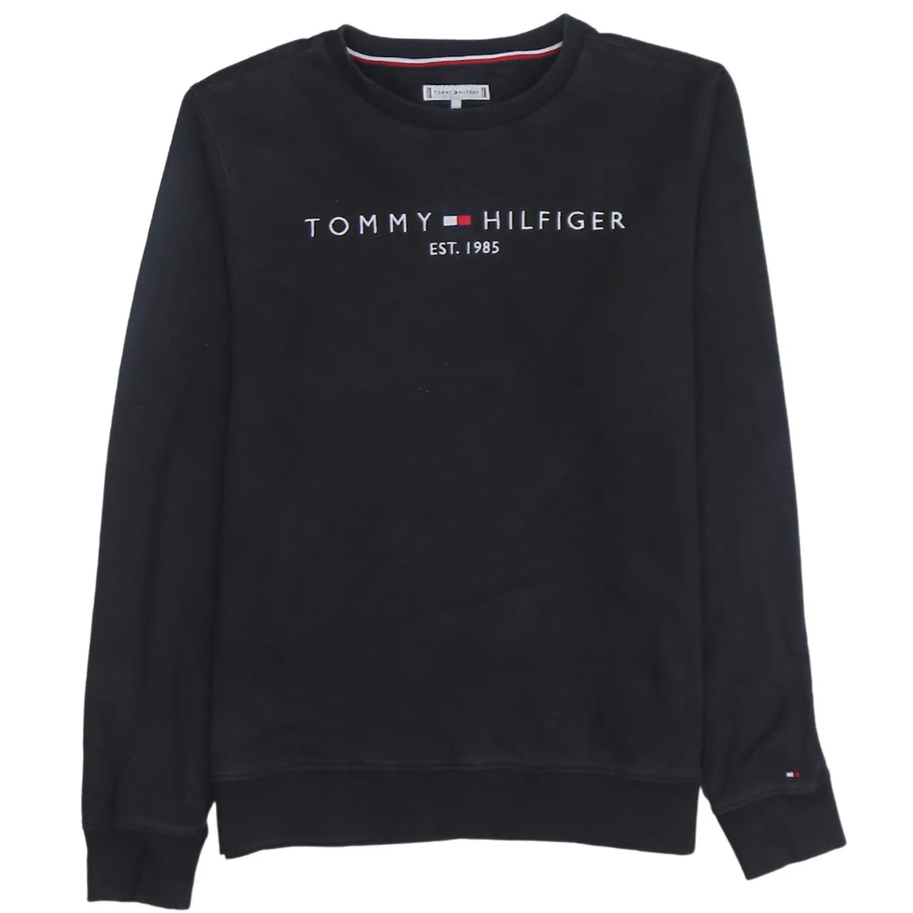 Tommy Hilfiger Black Sweatshirt Women’s Small Embroidered Chest Logo Crewneck Pullover Top sold by Vintage Club