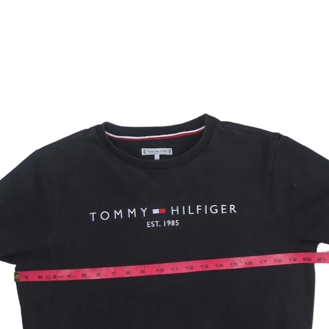 Tommy Hilfiger Black Sweatshirt Women’s Small Embroidered Chest Logo Crewneck Pullover Top sold by Vintage Club product image thumbnail 5