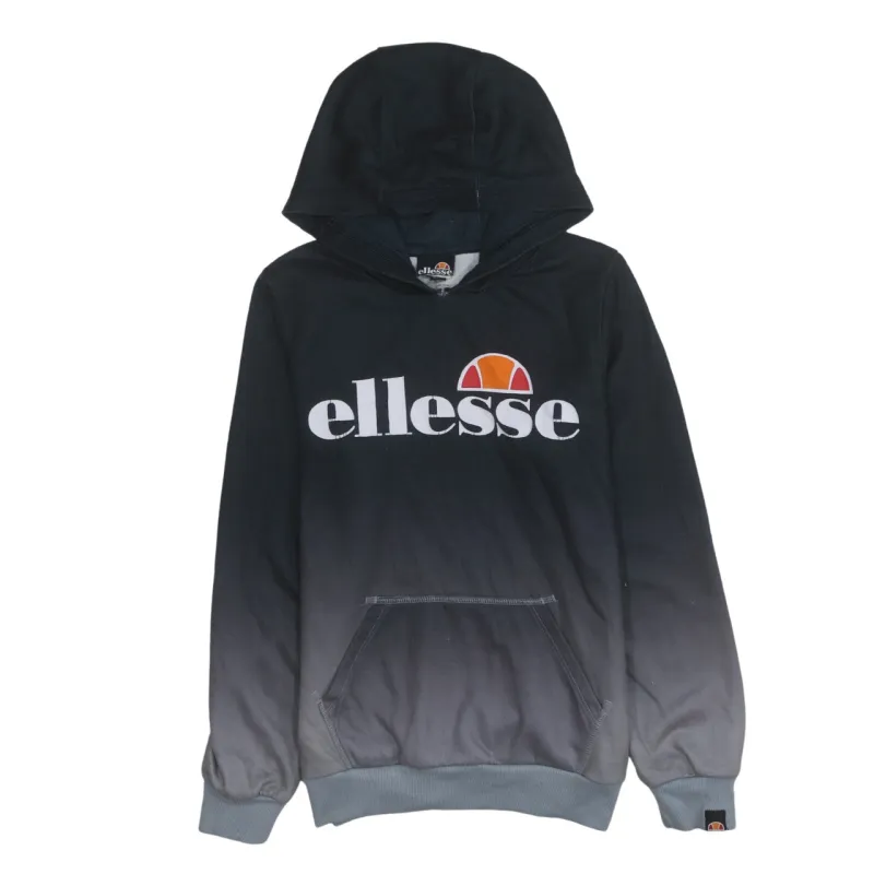 Ellesse Black Grey Ombre Hoodie Women's XSmall Printed Logo Front Pocket Fleece Sweatshirt made by Ellesse