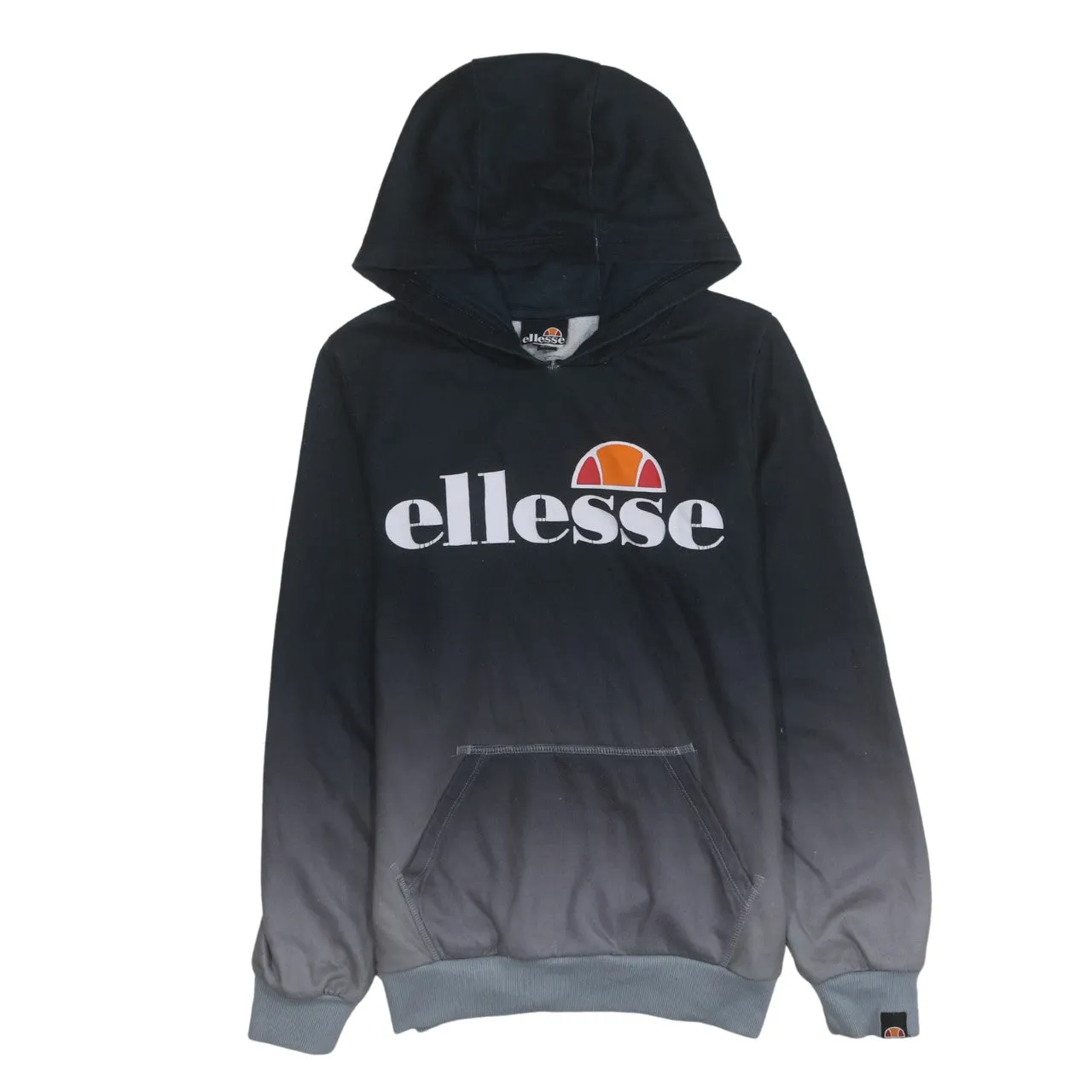 Ellesse Black Grey Ombre Hoodie Women's XSmall Printed Logo Front Pocket Fleece Sweatshirt sold by Vintage Club
