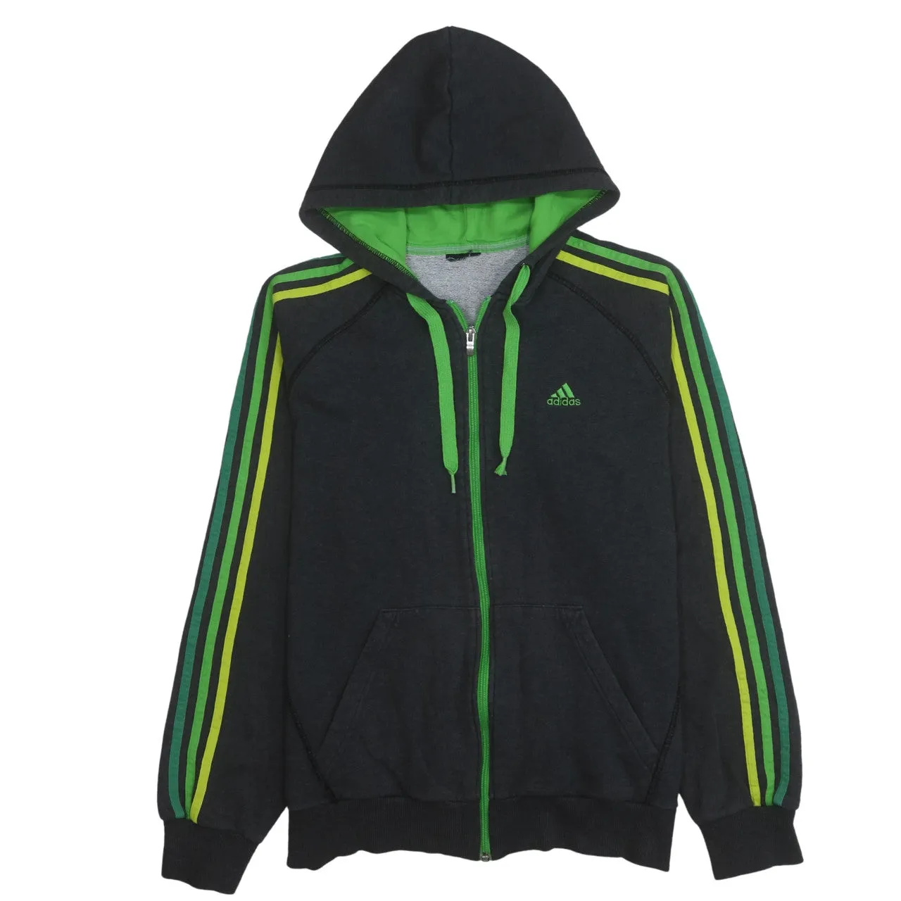 Adidas 90's Striped Sleeve Full Zip Up Hoodie Small Black sold by Vintage Club